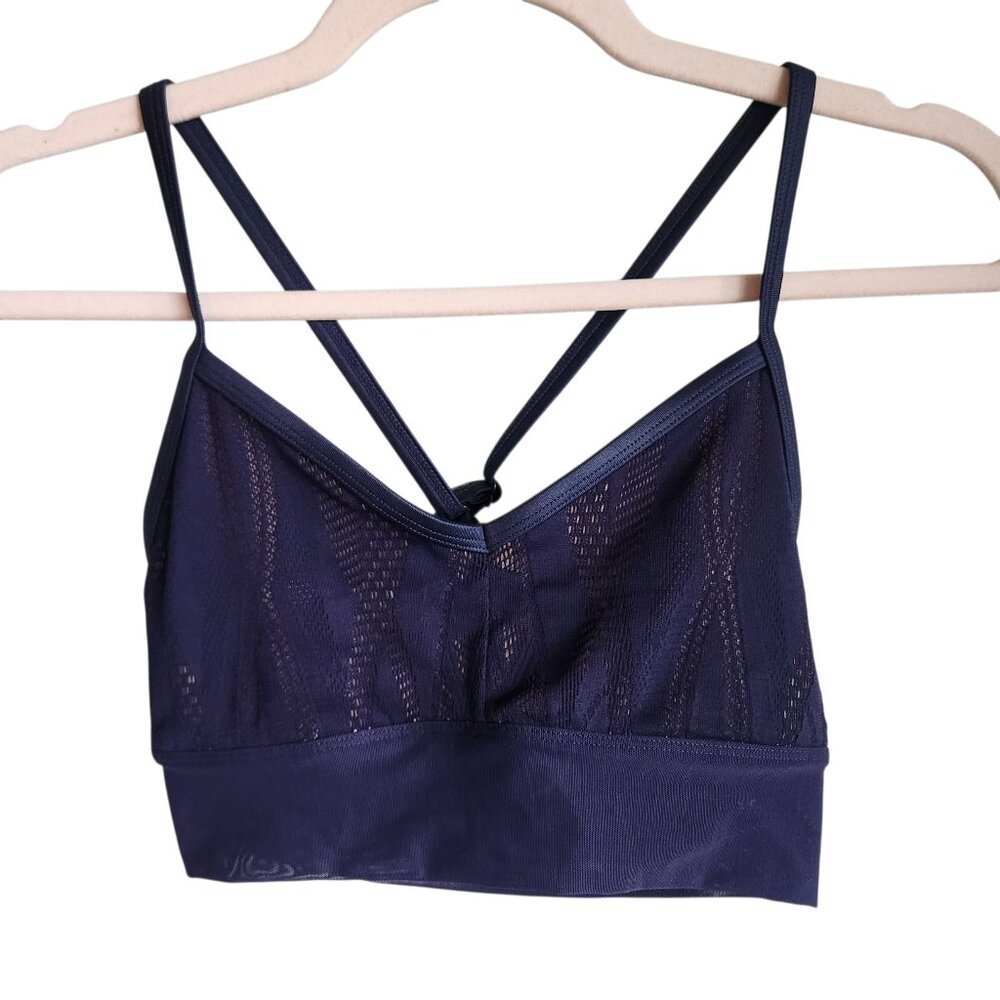 Alo Yoga Sports Bra XS Blue Women's Aria Bra Top Cross Back Wireless Pullover